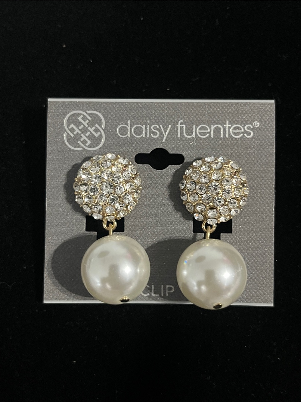Daisy Fuentes Gold Crystal Studs with White Pearl Drops